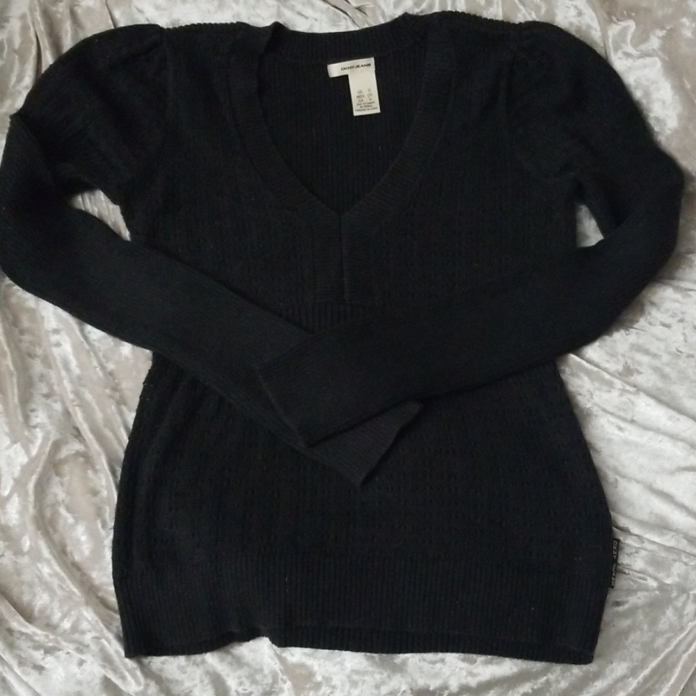DKNY light weight black V neck sweater